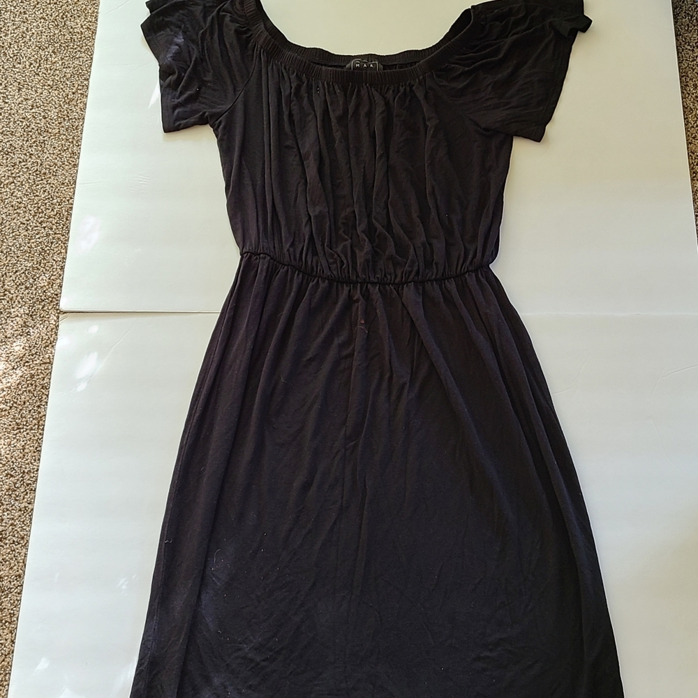 One Market Large Black cap sleeve midi dress boho flowy pretty
